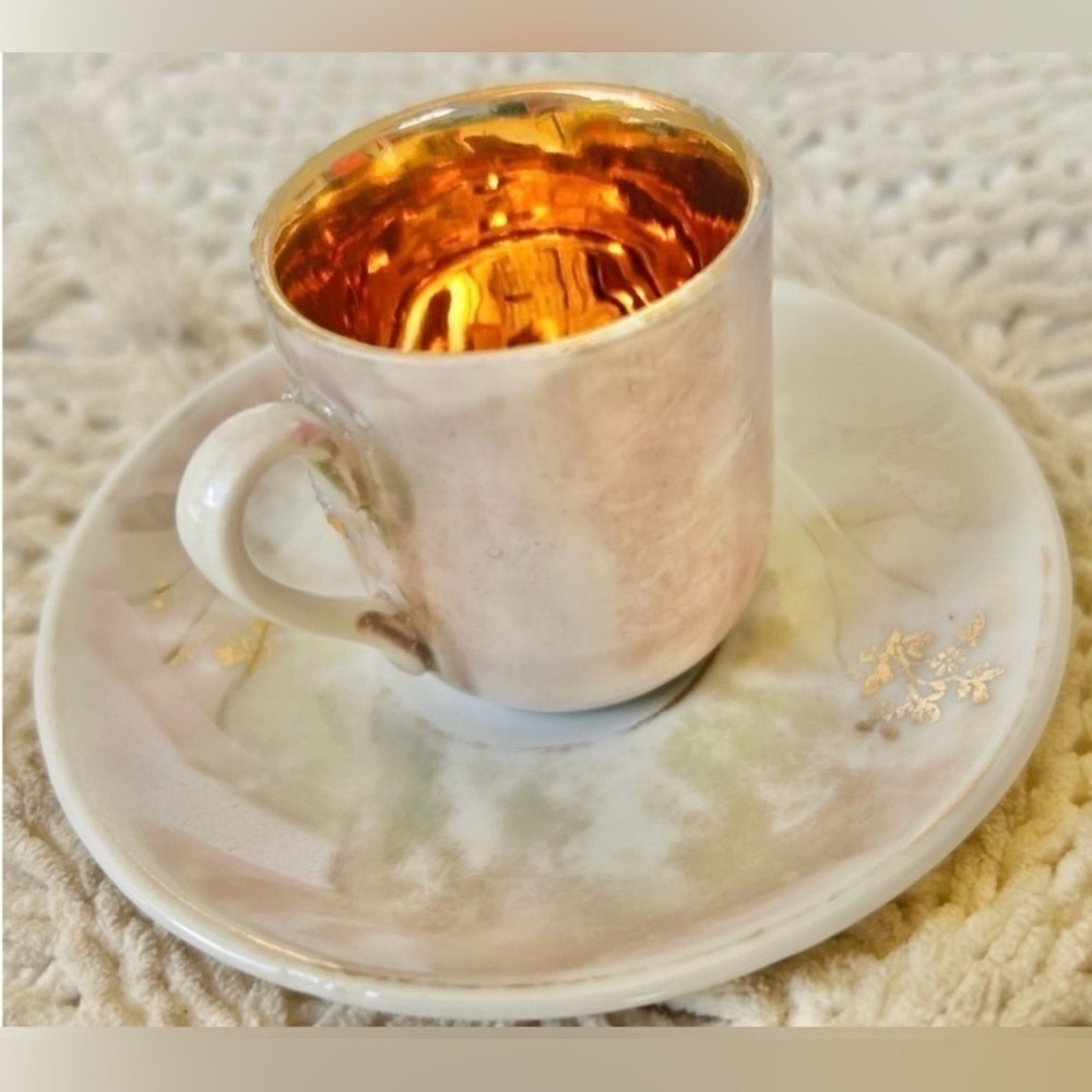 Vintage German Porcelain Demitasse Cup & Saucer Raised Enamel Gold Gilt Antique - Picture 4 of 10